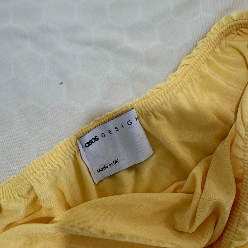 ASOS Yellow Ruched Off-Shoulder Bodycon Dress - Picture 3 of 3